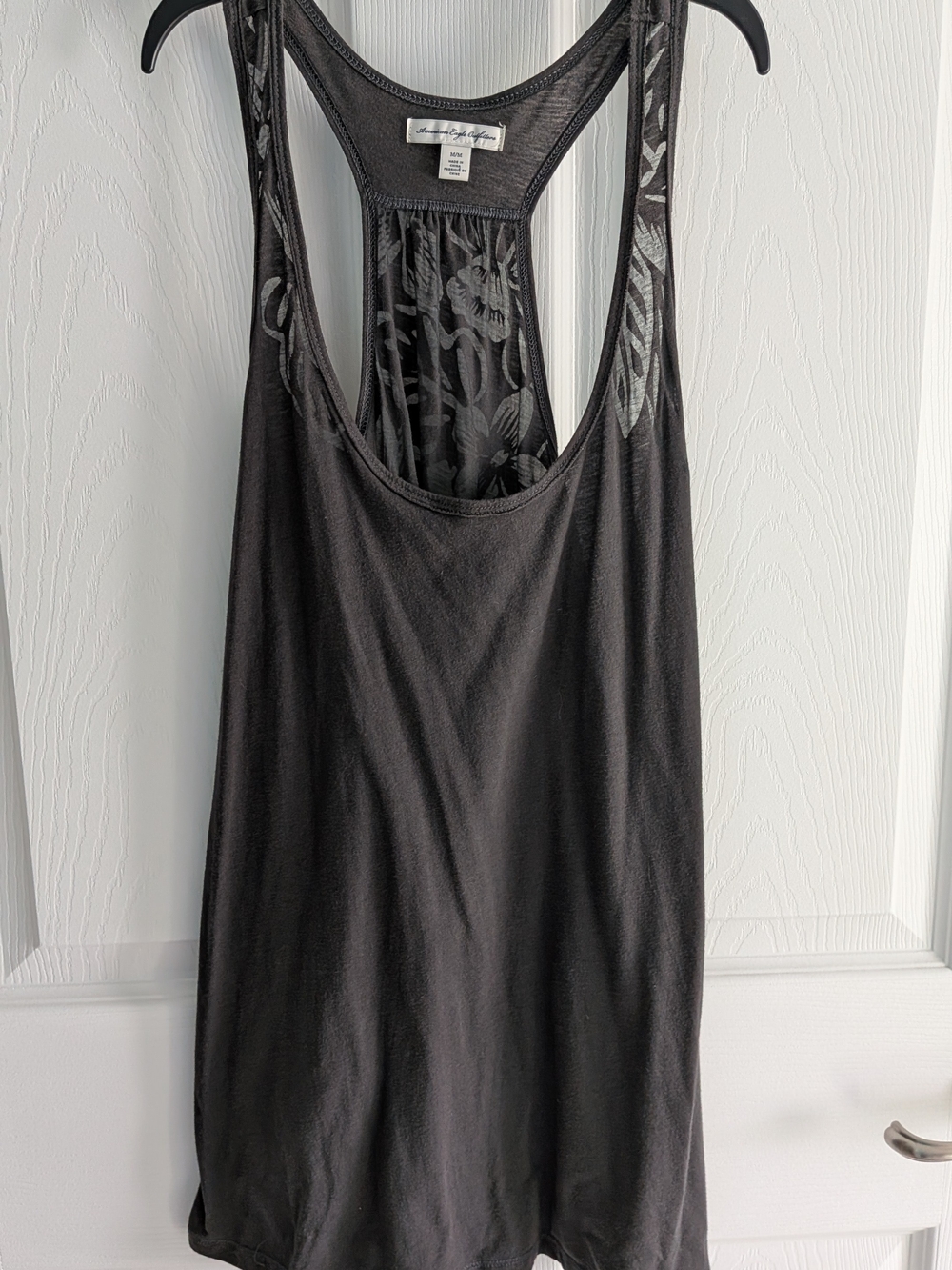 Simons Black Racerback Tank with Sheer Floral Back Panel